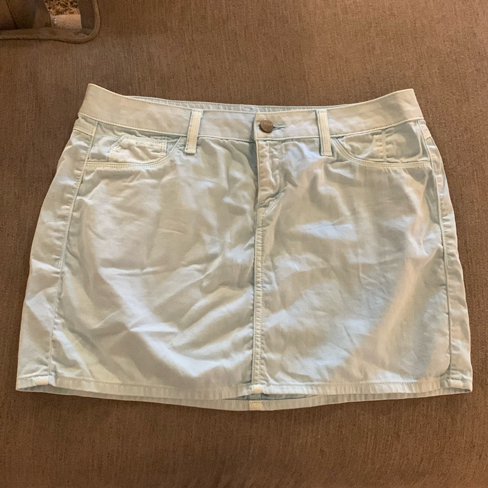 Fade to blue brand jeans, light blue skirt